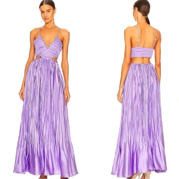 JONATHON SIMKHAI WOMEN’S MARLI CUT-OUT PLEATED MAXI DRESS, SIZE US 6, LAVENDER - Picture 1 of 15